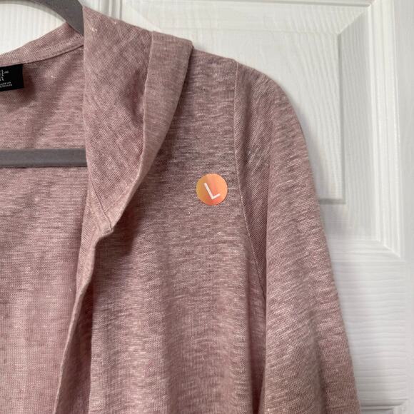 Tahari Women's Mauve100%Linen Hooded Open Front Light Jacket Top Size Large - Picture 7 of 13